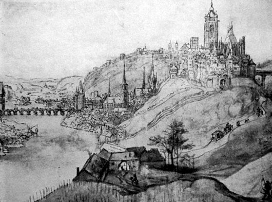 Пражский Град с восточной стороны. Рисунок Севери 1615 год